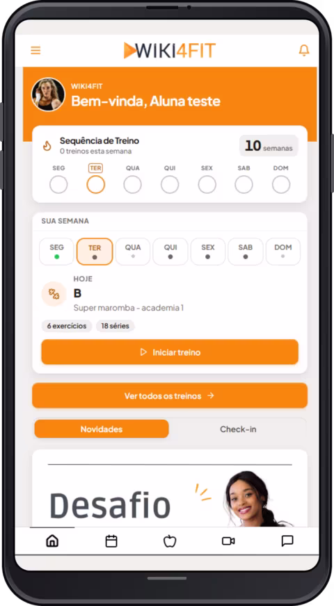 Tela inicial do app do aluno