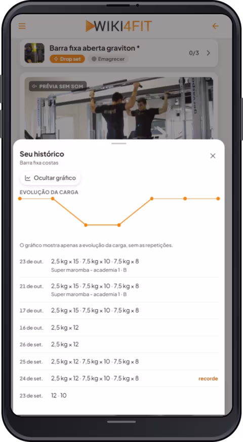 Histórico de carga de um exercício